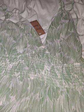 Style Rack Light Green & White Smocked Maxi Dress